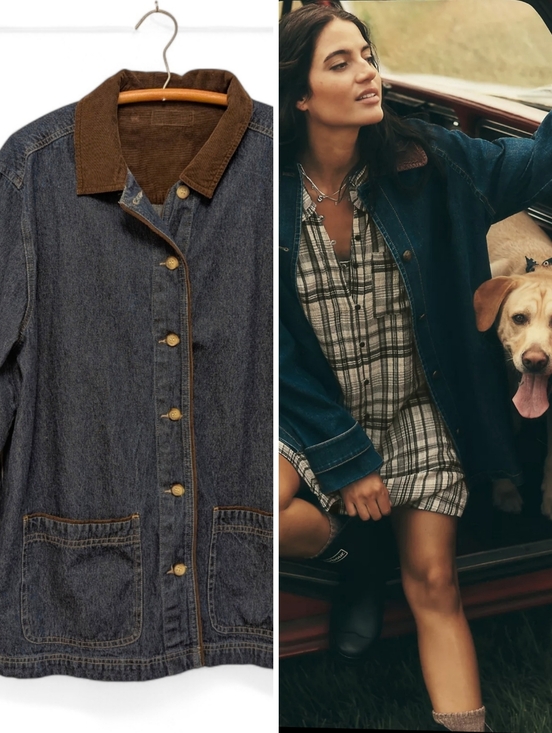 Vintage Jackets & Blazers - VINTAGE Denim Chore Coat Barn Jacket Corduroy Collar Blue Jean XL